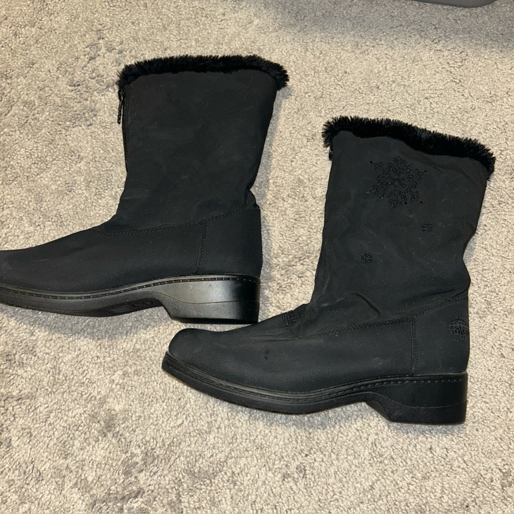 Totes Boots Womens 8.5 Rikki Faux Fur Lined Mid Winter Snow Boot Black Fabric